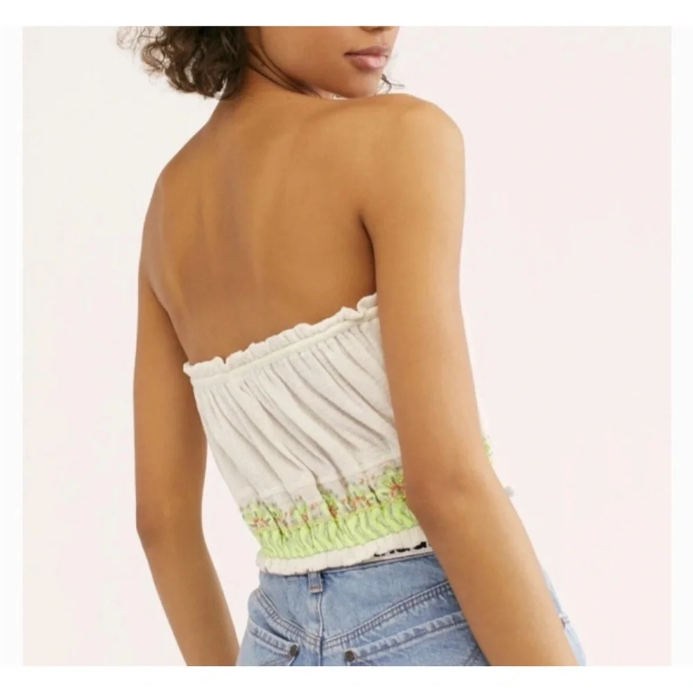 Free People Ivory Top with Neon Green Details